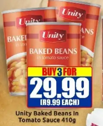 Three Star Cash and Carry Unity Baked Beans In Tomato Sauce 410g offer