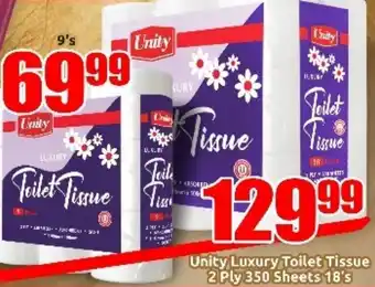 Three Star Cash and Carry Unity Luxury Toilet Tissue 2 Ply 350 Sheets 18's offer