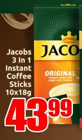 Three Star Cash and Carry Jacobs 3 in 1 Instant Coffee Sticks 10x18g offer