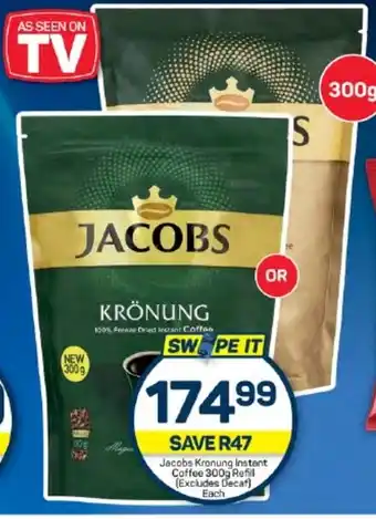 Pick n Pay Hypermarket Each Jacobs Kronung Instant Coffee 300g Refill (Excludes Decaf) offer