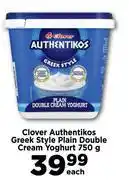 Food Lover's Market Clover Authentikos Greek Style Plain Double Cream Yoghurt-750g Each offer