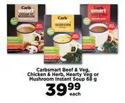 Food Lover's Market Carbsmart Beef & Veg, Chicken & Herb, Hearty Veg Or Mushroom Instant Soup-68g Each offer