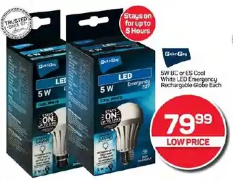 Pick n Pay Hypermarket 5W BC or ES Cool White LED Emergency Rechargable Globe Each offer