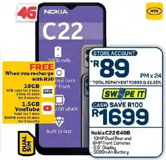 Pick n Pay Hypermarket Nokia C22 64GB offer