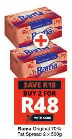 Checkers Rama Original 70% Fat Spread 2 x 500g offer