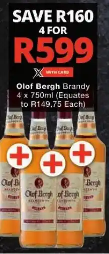 Checkers Olof Bergh Brandy 4 x 750ml offer