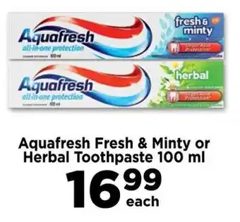 Food Lover's Market Aquafresh Fresh & Minty or Herbal Toothpaste 100 ml offer