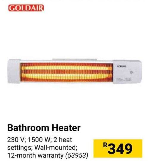 Goldair Bathroom Heater offer at Builders Warehouse