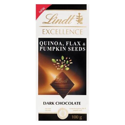 Lindt Excellence Quinoa, Flax & Pumpkin Seeds Dark Chocolate Slab 100g ...