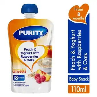 Pick n Pay Liquor Purity Pouch Peachy Yoghurt with Raspberries & Oats 110ml from 6 Months offer