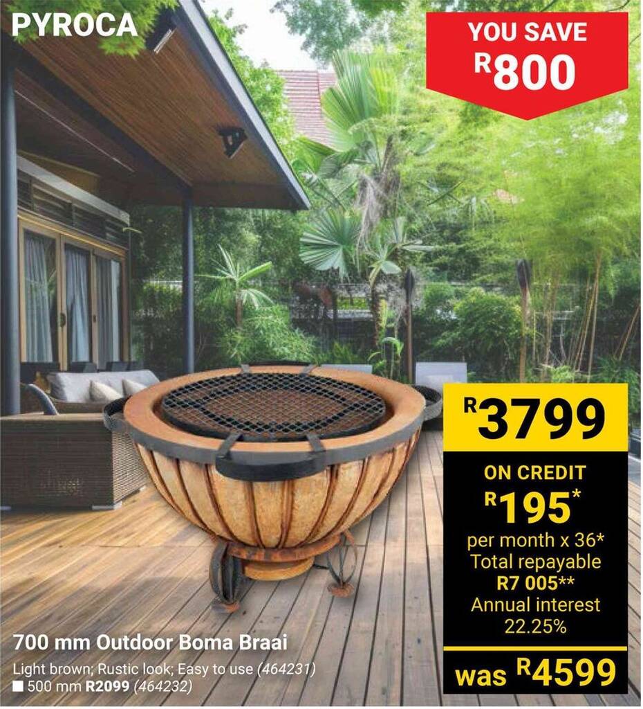 PYROCA 700 mm Outdoor Boma Braai offer at Builders Warehouse