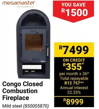 Builders Warehouse megamaster Congo Closed Combustion Fireplace offer