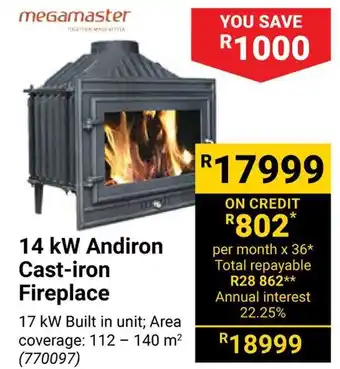 Builders Warehouse megamaster 14 kW Andiron Cast-iron Fireplace offer