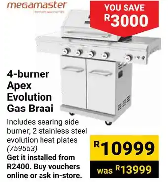 Builders Warehouse megamaster 4-burner Apex Evolution Gas Braai offer