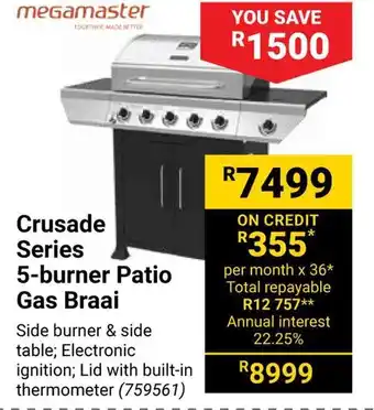 Builders Warehouse megamaster Crusade Series 5-burner Patio Gas Braai offer