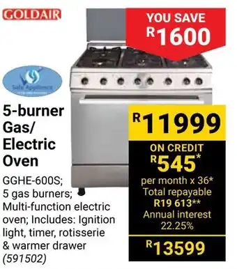 Builders Warehouse GOLDAIR 5-burner Gas/ Electric Oven offer