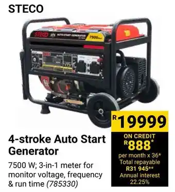 Builders Warehouse STECO 4-stroke Auto Start Generator offer