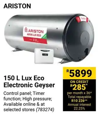 Builders Warehouse ARISTON 150 L Lux Eco Electronic Geyser offer