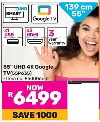 Game TCL 55" UHD 4K Google TV(55P635) offer