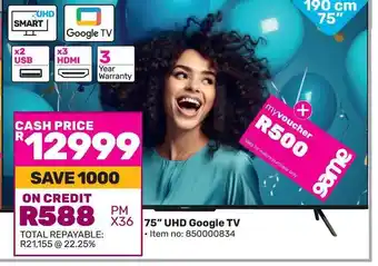 Game Skyworth 75" UHD Google TV offer