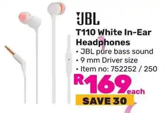 Game JBL T110 White In-Ear Headphones offer