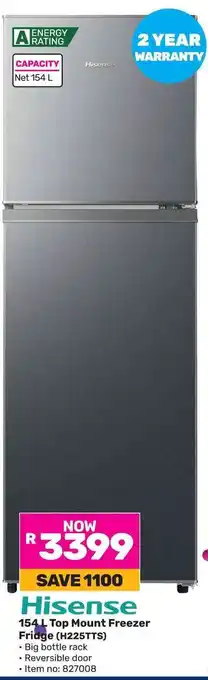 Game Hisense 154 L Top Mount Freezer Fridge (H225TTS) offer
