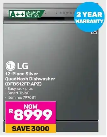 Game LG 12-Place Silver QuadWash Dishwasher (DFB512FP.APZ) offer