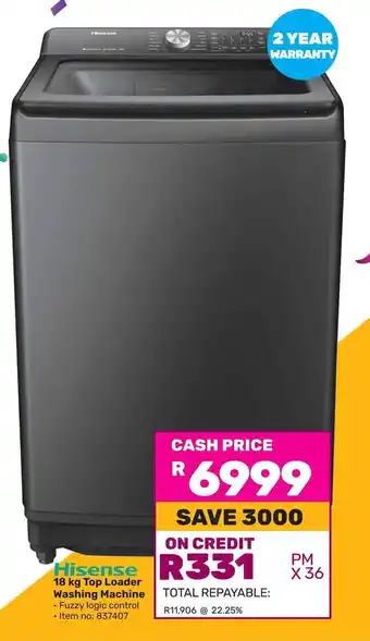 Game Hisense 18 kg Top Loader Washing Machine offer