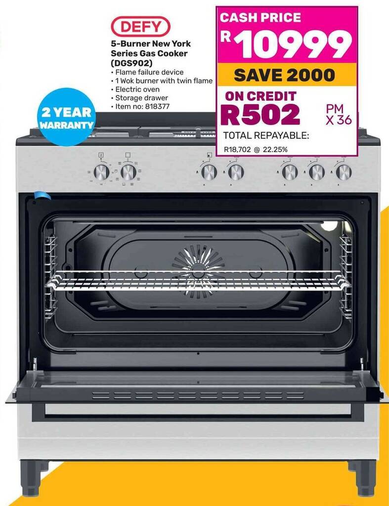 DEFY 5Burner New York Series Gas Cooker (DGS902) offer at Game