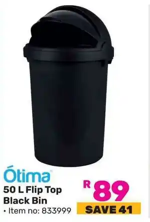 Game Otima 50L Flip Top Black Bin offer