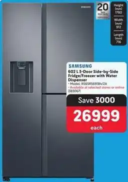 Makro Samsung - 602 l 3-door side-by-side fridge/freezer with water dispenser offer