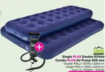 camp master Single PLUS Double Airbed Combo PLUS Air Pump 300 mm offer at Game