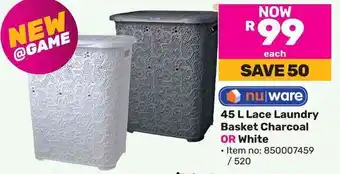 Game 45 L Lace Laundry Basket Charcoal OR White offer