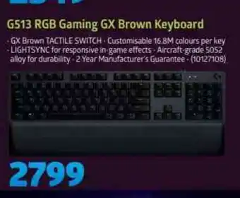 Incredible Connection Logitech - G513 RGB Gaming GX Brown Keyboard offer