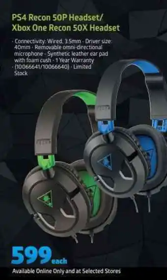 PS4 Recon 50P Headset/ Xbox One Recon 50X Headset