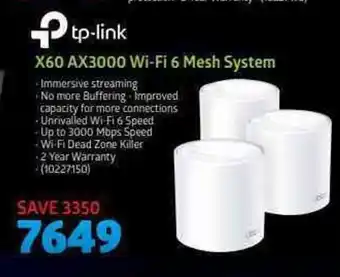 Incredible Connection Tp-Link - X60 AX3000 Wi-Fi 6 Mesh System offer