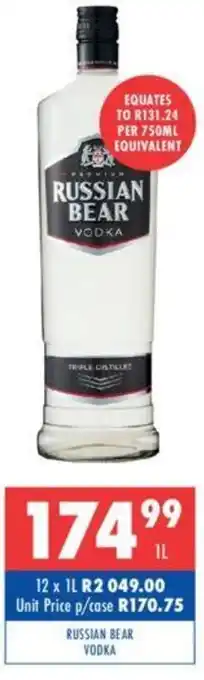 Ultra Liquors RUSSIAN BEAR VODKA offer