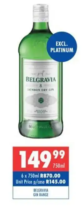 Ultra Liquors BELGRAVIA GIN RANGE offer