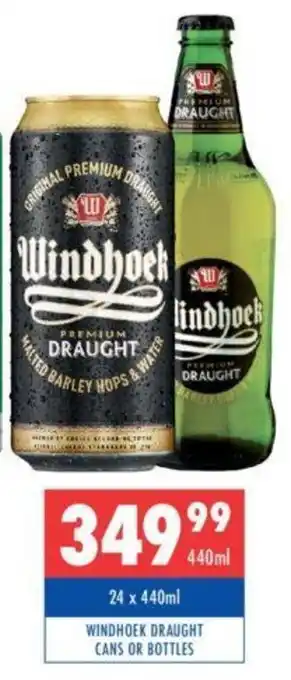 WINDHOEK DRAUGHT CANS OR BOTTLES