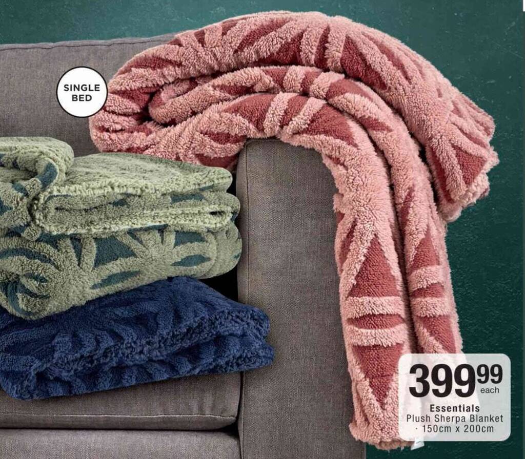 Essentials Plush Sherpa Blanket 150cm x 200cm offer at Checkers Hyper