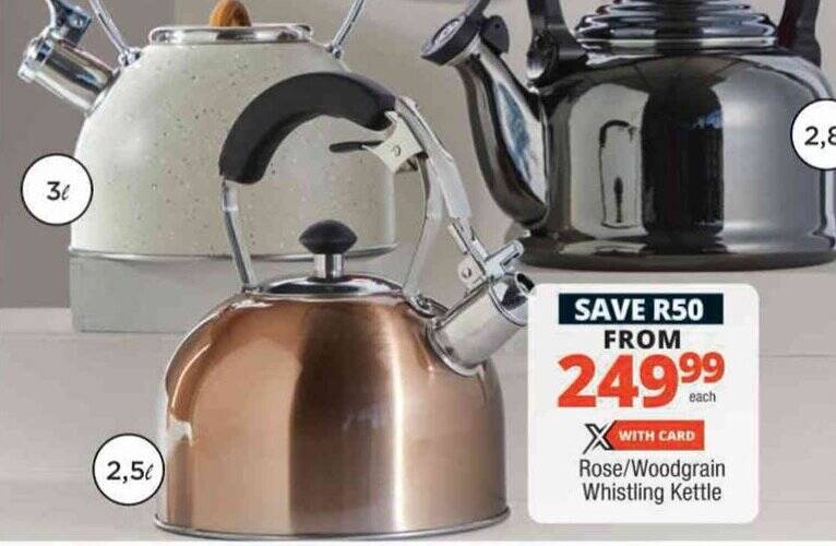 Rose/Woodgrain Whistling Kettle offer at Checkers Hyper