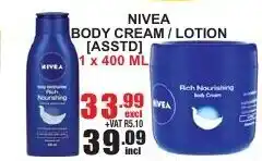 Arrow Cash And Carry Nivea Body Cream/Lotion 1x 400ml offer