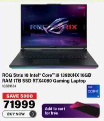 Incredible Connection ROG Strix 18 Intel Core 19 13980HX 16GB RAM 1TB SSD RTX4080 Gaming Laptop offer