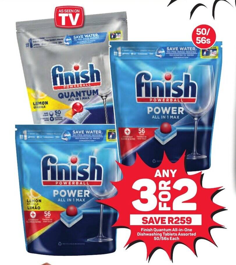 Finish Quantum AllinOne Dishwashing Tablets Assorted 50/56s Each offer at Pick n Pay