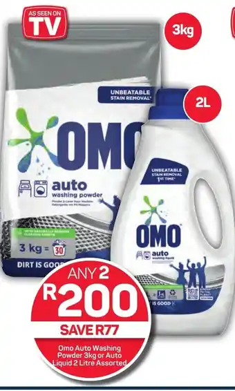 Pick n Pay Omo Auto Washing Powder 3kg or Auto Liquid 2 Litre Assorted offer