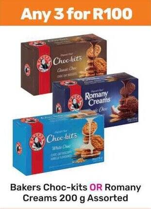 Bakers Choc-kits OR Romany Creams 200 g Assorted offer at Game