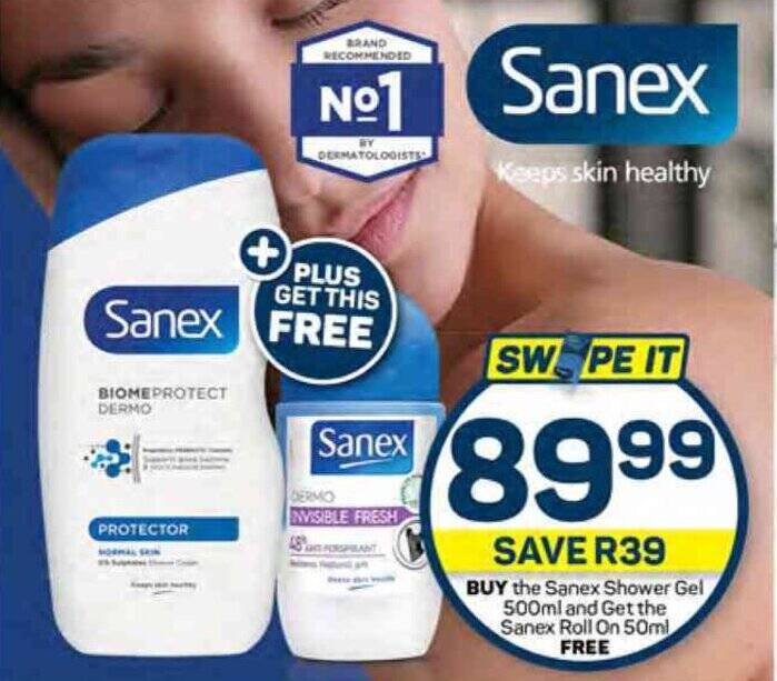 BUY the Sanex Shower Gel 500ml and Get the Sanex Roll On 50ml FREE