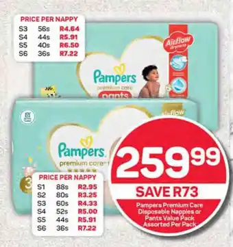 Pick n Pay Pampers Premium Care Disposable Nappies or Pants Value Pack Assorted Per Pack offer