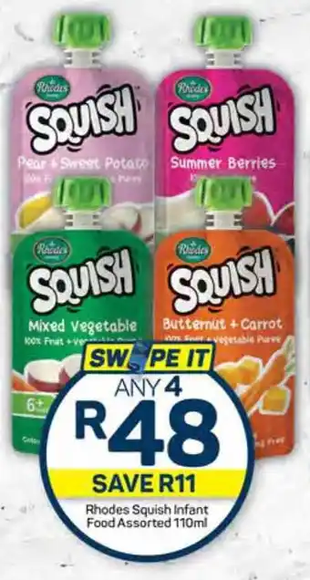 Pick n Pay Rhodes Squish Infant Food Assorted 110ml offer