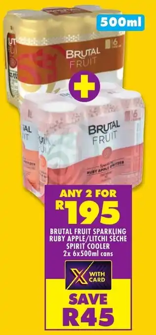 Shoprite Liquor BRUTAL FRUIT SPARKLING RUBY APPLE/LITCHI SÈCHE SPIRIT COOLER 2x 6x500ml cans offer